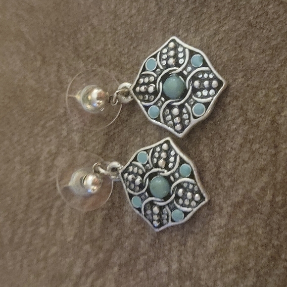 3/$30 Floral Enamel Silvertone Metal Post Dangle Earrings - Picture 2 of 6